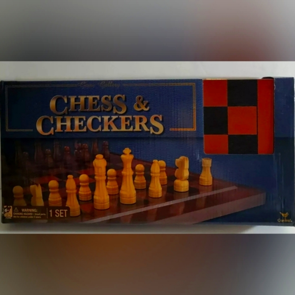 Game Gallery Chess & Checkers Wood Set Foldable Felt Bottom New Condition In Box
